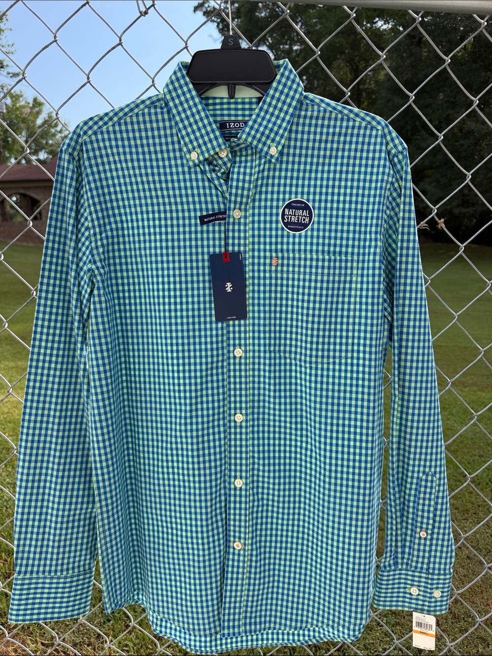 Izod Blue & Green Gingham Stretch Button-Down Shirt